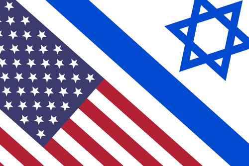 Israel and USA flags face to face, a symbol for the relationship between the two countries.