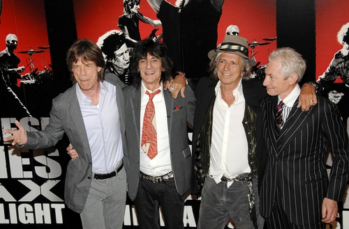 The Rolling Stones: Left to right, Mick Jagger, Ronnie Wood, Keith Richards, and Charlie Watts at the press conference for 