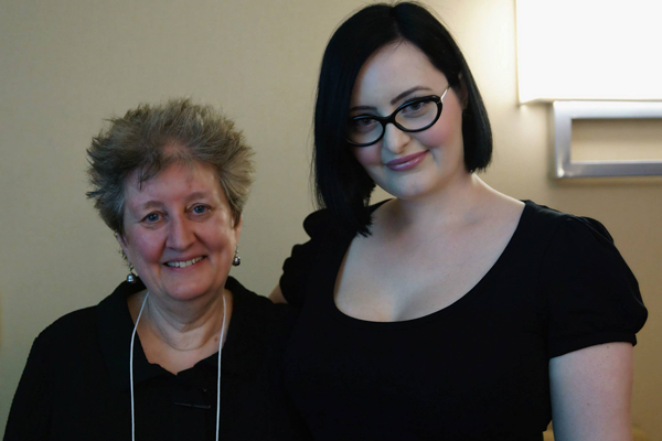 Katha Pollit, left, a speaker at this year's Women in Secularism conference, with Melody Hensley, right, who has been the target of anti-feminist harassment online and in social media. Photo courtesy of Brian Engler
