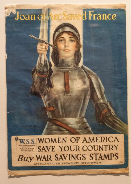 A poster featuring Joan of Arc on display at the National WWI Museum at Liberty Memorial in Kansas City, Mo., on May 2, 2014. The museum holds the most diverse collection of artifacts around the world. Religion News Service photo by Sally Morrow