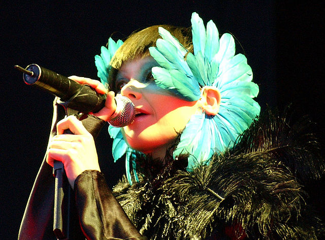 Björk performing at the Hurricane Festival in 2003. Photo by Zach Klein, via Wikimedia Commons.