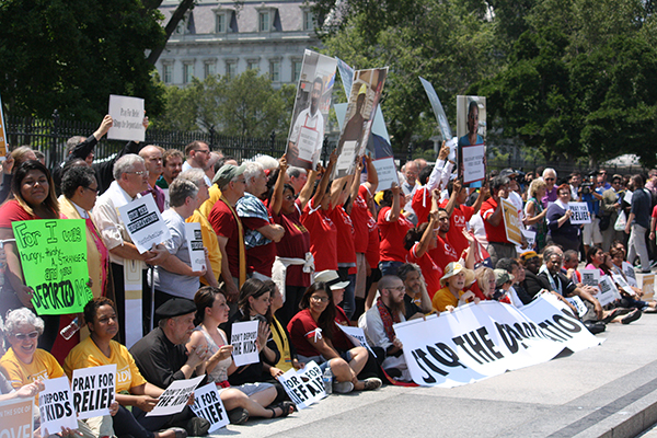Hundreds of faith leaders and immigration activists participated in a protest in front of the White House on July 31, 2014.