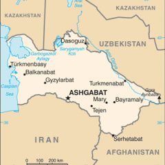 Turkmenistan lies to the north of Iran and Afghanistan in Central Asia.