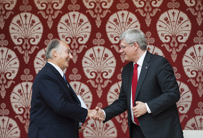 Canadian Prime Minister Stephen Harper shakes hands with His Highness the Aga Khan, the 49th hereditary Imam of the Ismaili Muslims, at the opening of the Ismaili Centre Toronto and the Aga Khan Museum in Toronto on Friday (September 12, 2014.) Photo courtesy of THE CANADIAN PRESS/Aaron Vincent Elkaim
*Note to Eds: Our rights to use this photo expire 3 months from the original publish date of Sept. 16, 2014. Please delete the image at this time.*