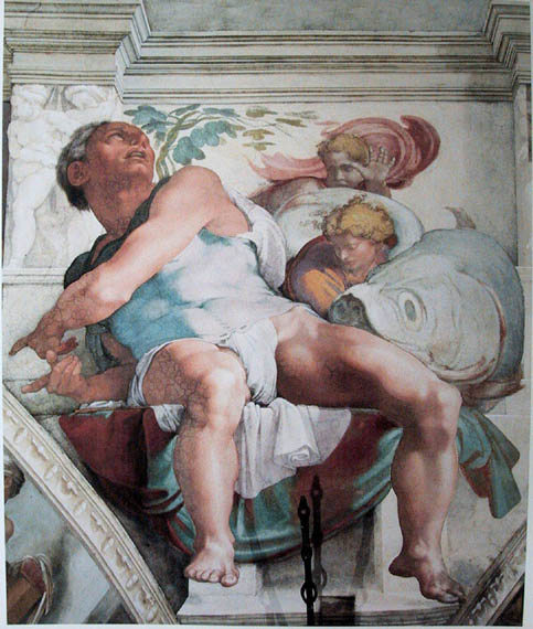 Jonah as portrayed by Michelangelo in the Sistine Chapel