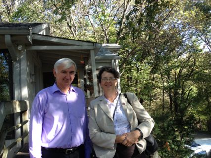 Victor Ignatenkov, left, who pastors Central Baptist Church in Smolensk, Russia, is traveling the U.S. with Ellen Smith, a Presbyterian missionary and translator, learning churches' best practices and discussing religion in post-Soviet Russia. Photo courtesy of Ellen Smith