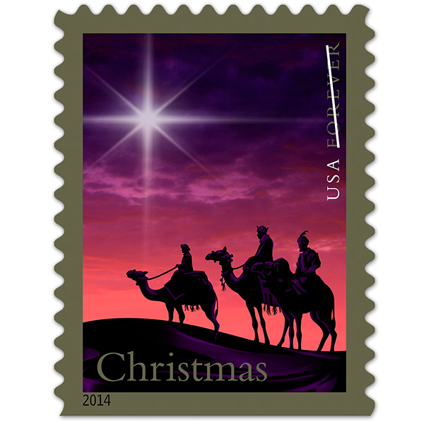 The United States Postal Service 2014 Christmas Magi stamp.