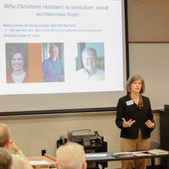 BioLogos president Deborah Haarsma lectures on Christianity and evolution. - Image courtesy of the Biologos Foundation