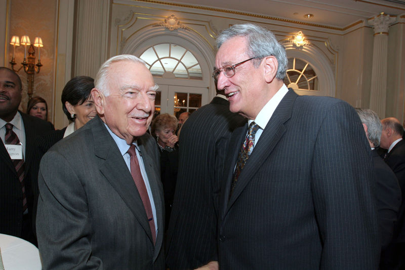 Walter Cronkite and the Rev. Welton Gaddy during the Interfaith Alliance Faith and Freedom Award Gala at the Essex House in New York City on Nov. 11, 2005. Photo by Rick Reinhard, courtesy of Interfaith Alliance