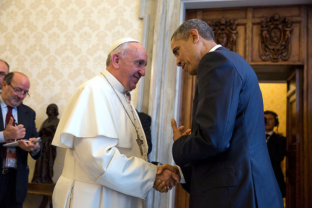 (RNS) President Obama bids farewell to Pope Francis following a private audience at the Vatican, March 27, 2014. 