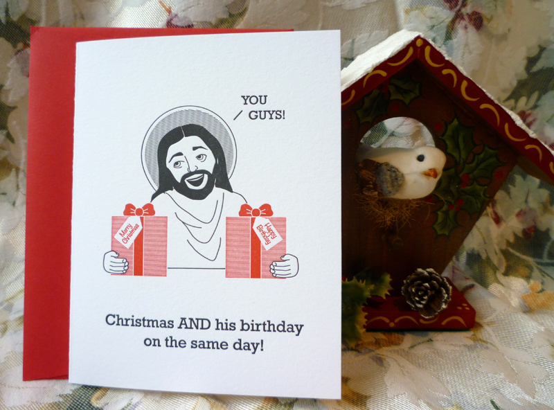 "Christmas AND his birthday" card, photo by Kimberly Winston.