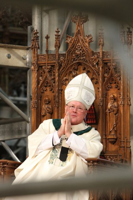 Cardinal Timothy M. Dolan of New York presides at a St. Patrick's Day Mass at St. Patrick's Cathedral in New York March 17, 2014. Religion News Service photo by Gregory A. Shemitz