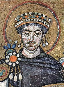 Justinian I depicted on a mosaic in the church of San Vitale, Ravenna, Italy