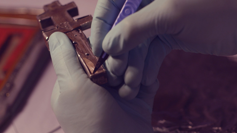 The latest scientific advancements are used to determine whether a piece of wood from an Irish church is a relic of the Cross on which Jesus was executed in CNN's Original Series "Finding Jesus." For use with RNS-JESUS-FILM, transmitted on February 26, 2015, Photo courtesy of Nutopia/CNN