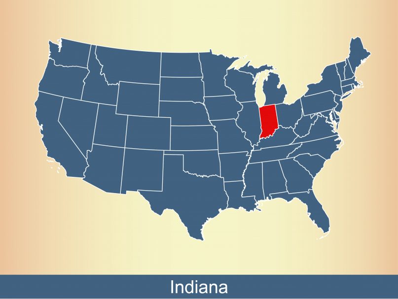 United States map with Indiana highlighted.