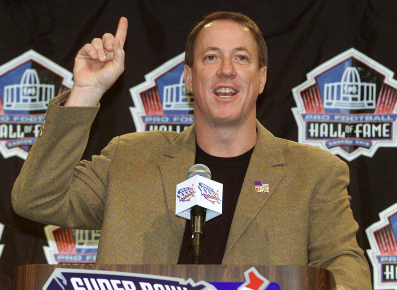 Former Buffalo Bill quarterback Jim Kelly is all smiles after being named to the 2002 Class of Enshrinees by the Pro Football Hall of Fame on February 2, 2002 in New Orleans. Photo courtesy of REUTERS/Adrees Latif *Editors: This photo may only be republished with RNS-KELLY-FAITH, transmitted on March 30, 2015.