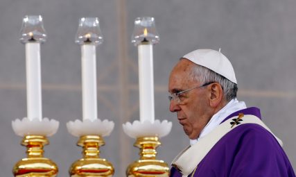 Pope Francis celebrates a Mass in Plebiscito Square during his pastoral visit in Naples on March 21, 2015. Photo courtesy of REUTERS/Stefano Rellandini *Editors: This photo may only be republished with RNS-POPE-DEATHPENALTY, originally transmitted on March 23, 2015., and RNS-POPE-AMBASSADOR, originally published on April 13, 2015.