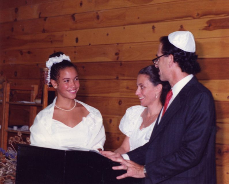 Lacey Schwartz at her Bat Mitzvah with her parents. Photo courtesy of Lacey Schwartz