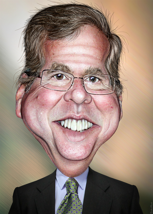 Jeb Bush caricature by DonkeyHotey via Flickr creative commons https://www.flickr.com/photos/donkeyhotey/16317887496/