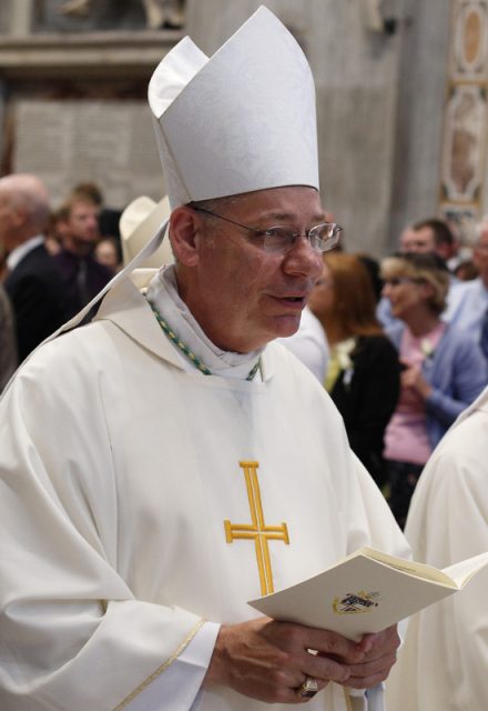Bishop Robert Finn, who resigned as head of the Diocese of Kansas City-St. Joseph, Mo., was the only U.S. bishop to plead guilty to failing to report the suspected abuse of a child. Bishop Finn is pictured in a 2014 photo at the Vatican. Photo by Paul Haring, courtesy of Catholic News Service