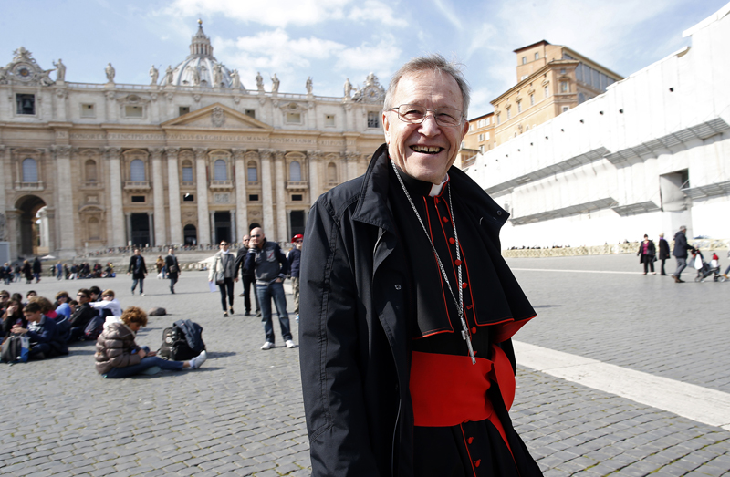 German Cardinal Walter Kasper walks, after the end of a meeting held at the Synod Hall, in St. Peter's Square at the Vatican on March 4, 2013. Photo courtesy of REUTERS/Tony Gentile 
*Editors: This photo may only be republished with RNS-KASPER-ROME, originally transmitted on April 3, 2015.