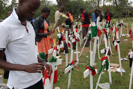 Youth light candles at Freedoms Corner to remember students killed by Al-Shabaab at Garissa University College. Religion News Service photo by Fredrick Nzwili