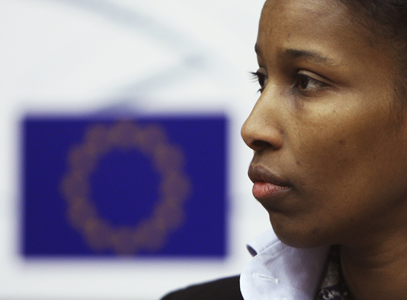 Somali-born Dutch lawmaker Ayaan Hirsi Ali looks on as she arrives at the European Parliament in Brussels on February 14, 2008. Photo courtesy of REUTERS/Francois Lenoir
*Editors: This photo may only be republished with RNS-SIDDIQUI-COLUMN, originally transmitted on April 16, 2015.