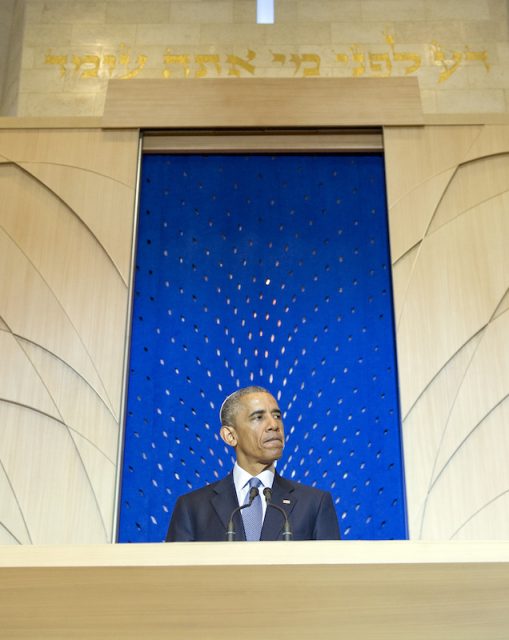 President Obama speaks at Adas Israel Congregation in Washington as part of Jewish Heritage Month. Photo courtesy Ron Sachs.