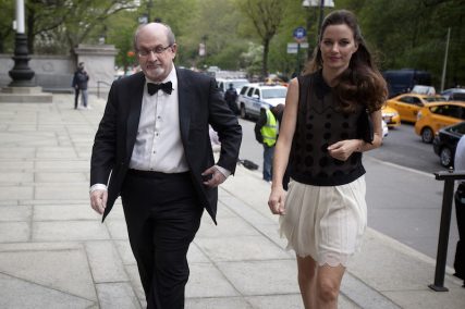 Author Salman Rushdie arrives with a guest for the PEN Literary Awards at the American Museum of Natural History in New York, May 5, 2015.