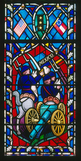 A stained-glass window honoring Confederate General Stonewall Jackson installed at the Washington National Cathedral. Photo courtesy of Washington National Cathedral