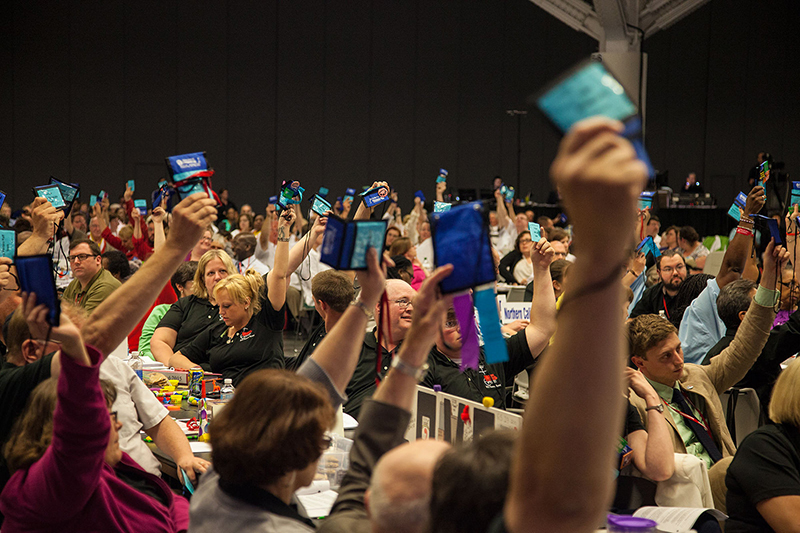 Members vote during the United Church of Christ general synod 2015 in Cleveland, Ohio. Photo courtesy of United Church of Christ via Flickr