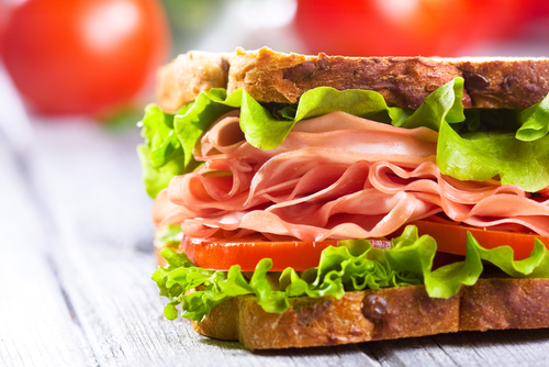Ham sandwich close up.