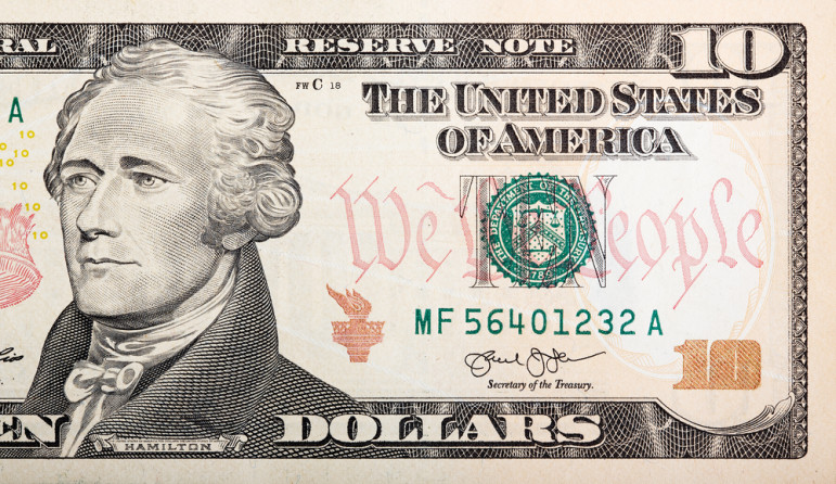 Alexander Hamilton on the ten dollar bill. 
Credit: YamabikaY, via Shutterstock