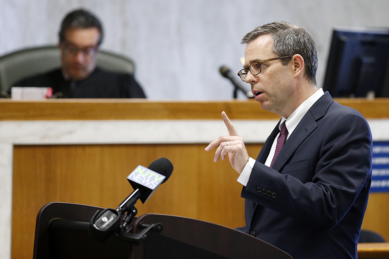 James Bromley delivers closing arguments for the plaintiffs in the trial Ferguson vs. JONAH. In a first-of-its-kind trial, four former clients are suing the gay conversion therapy organization, JONAH (Jews Offering New Alternatives for Healing), for consumer fraud. Photo by Alex Remnick | NJ Advance Media