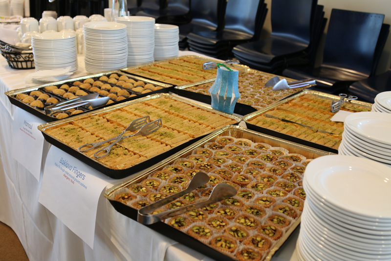 Dessert choices, including baklava fingers, at the 13th annual multicultural Ramadan event, held at the GE Global Research campus in Niskayuna, NY on June 3, 2015, for Muslim and non-Muslim GE families. The interfaith event was held before the start of Ramadan. Photo by Sirin Hamsho (GE Power & Water division)