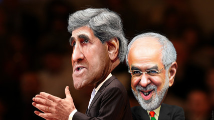 Mohammad Javad Zarif and John Kerry caricatures by DonkeyHotty. Flickr creative commons https://www.flickr.com/photos/donkeyhotey/16825509858/