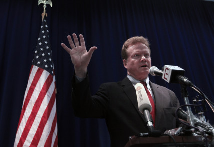U.S. Sen. Jim Webb talks to reporters during his news conference at the U.S. embassy in Yangon, Myanmar, on April 11, 2012. Photo courtesy of REUTERS/Soe Zeya Tun 