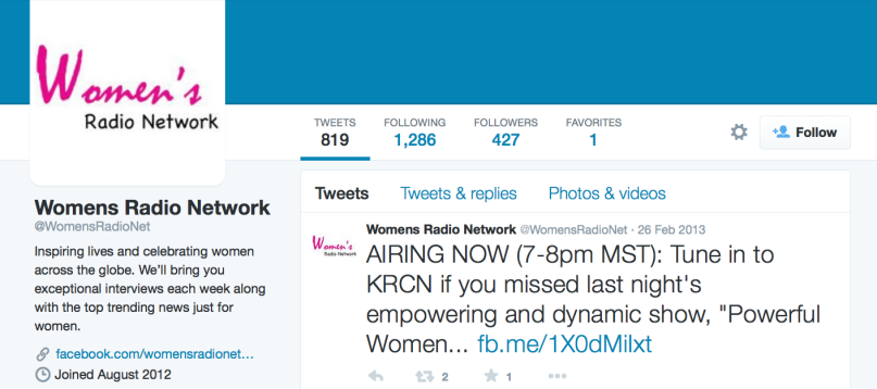 Women's radio network Twitter