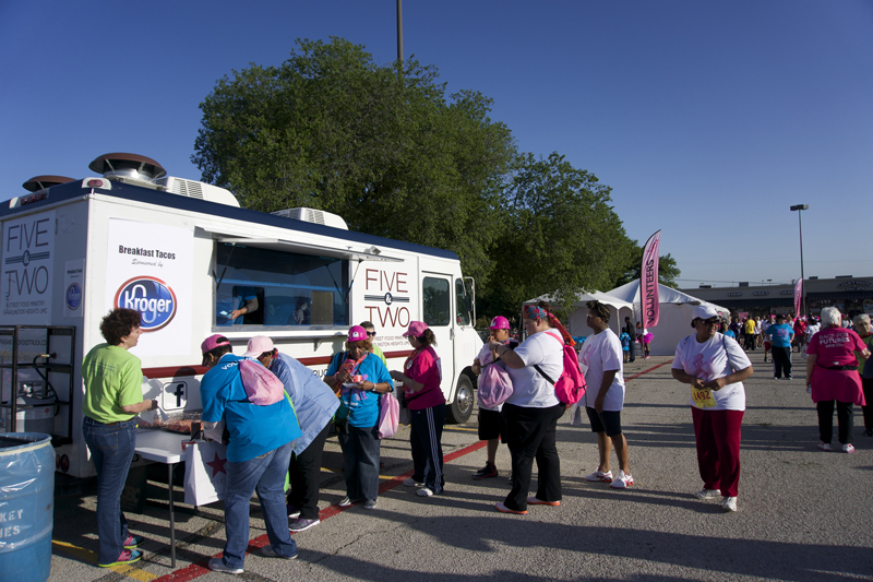 Arlington Heights United Methodist Church's Five and Two Food Truck served breakfast tacos to Komen Race for the Cure participants in April, 2015, co-sponsored by Kroger. Photo courtesy of Arlington Heights UMC