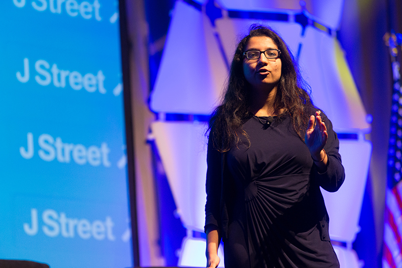 Amna Farooqi speaks at the J Street National Conference in Washington DC, on March 22, 2015. Photo courtesy of Moshe Zusman for J Street