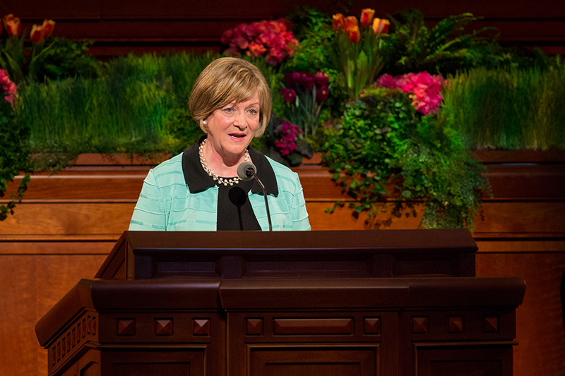 Sister Bonnie L. Oscarson, general Young Women president, speaks about the importance of family at the general women’s session of general conference on March 28, 2015. Photo courtesy of Church of Jesus Christ of Latter-day Saints