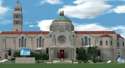 A stage rendering for the Pope's mass at the Basilica of the National Shrine of the Immaculate Conception. - Image courtesy of Showcall