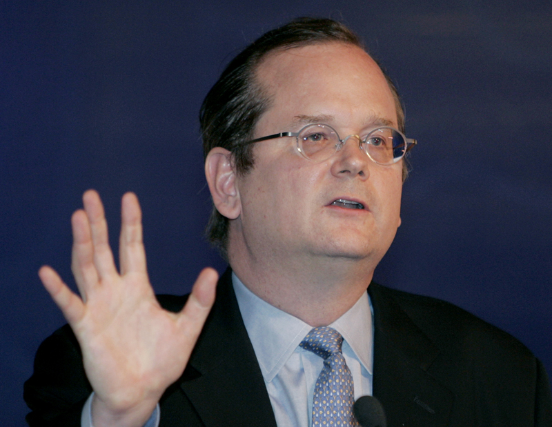 Lawrence Lessig, then-professor of law at Stanford Law School, speaks on the second day of the third Al Jazeera Forum 