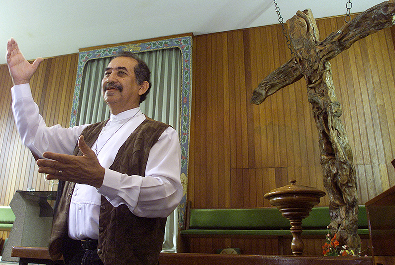 Brazilian pastor Nehemias Marien gestures during an interview with Reuters in Rio de Janeiro, on October 2, 2001. Marien said he could be expelled from Brazil's Presbyterian church by the end of the month for blessing
gay couples and maintaining links to spiritualists. Photo courtesy of REUTERS/Sergio Moraes
*Editors: This photo may only be republished with RNS-PCUSA-BREAK, originally transmitted on Sept. 23, 2015.