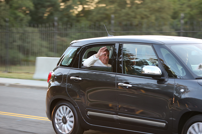 Pope Francis passes by in a black Fiat in Washington, D.C., on Sept. 23, 2015. Photo by George Martell, courtesy of the Archdiocese of Boston
