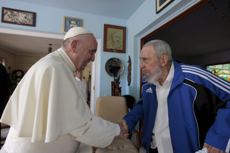 Pope Francis meets with former Cuban President Fidel Castro in Havana, Cuba, on September 20, 2015. Photo courtesy of REUTERS/Alex Castro-Castro Family/Handout via Reuters 
*Editors: This photo may only be republished with RNS-POPE-FIDEL, originally transmitted on September 21, 2015.