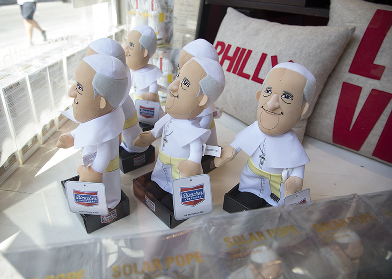 Pope Francis dolls on display at Open House, a store in downtown Philadelphia, Pa. on August 28, 2015, a few weeks befor Pope Francis' scheduled trip to the United States. Religion News Service photo by Sally Morrow