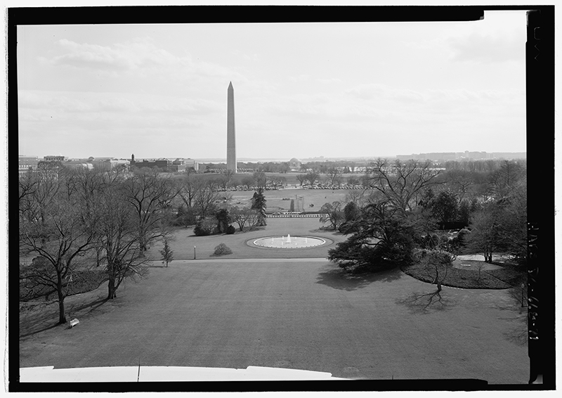 View from White House showing The Ellipse and Washington Monument in Washington, D.C. Public domain photo courtesy of Library of Congress
