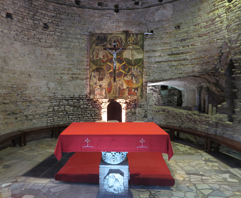 Basilica of Saints Nereus and Achilleus, an underground altar where the Catacomb Pact was signed at a Mass on Nov. 16, 1965. Religion News Service photo by Grant Gallicho