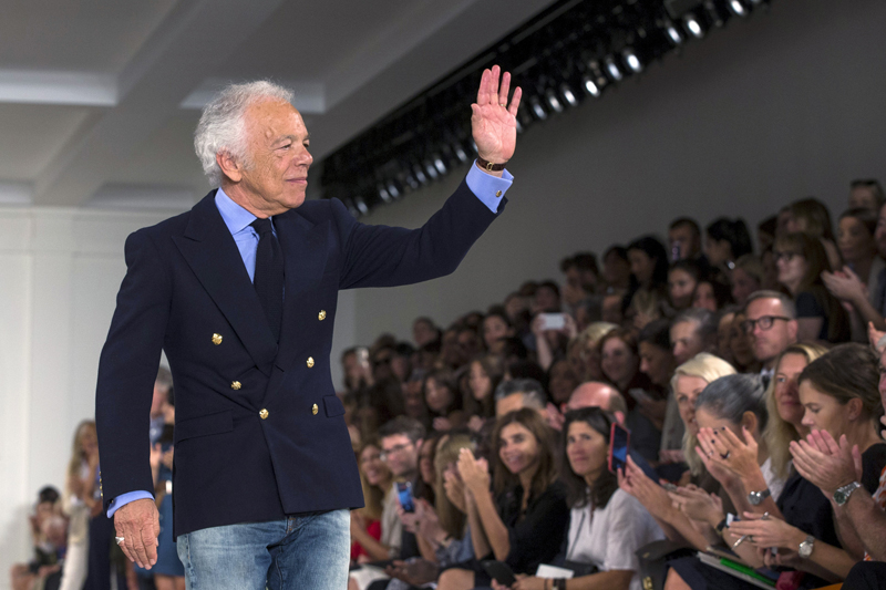 Designer Ralph Lauren greets the crowd after presenting his Spring/Summer 2016 collection during New York Fashion Week in New York, on September 17, 2015. Photo courtesy of REUTERS/Lucas Jackson